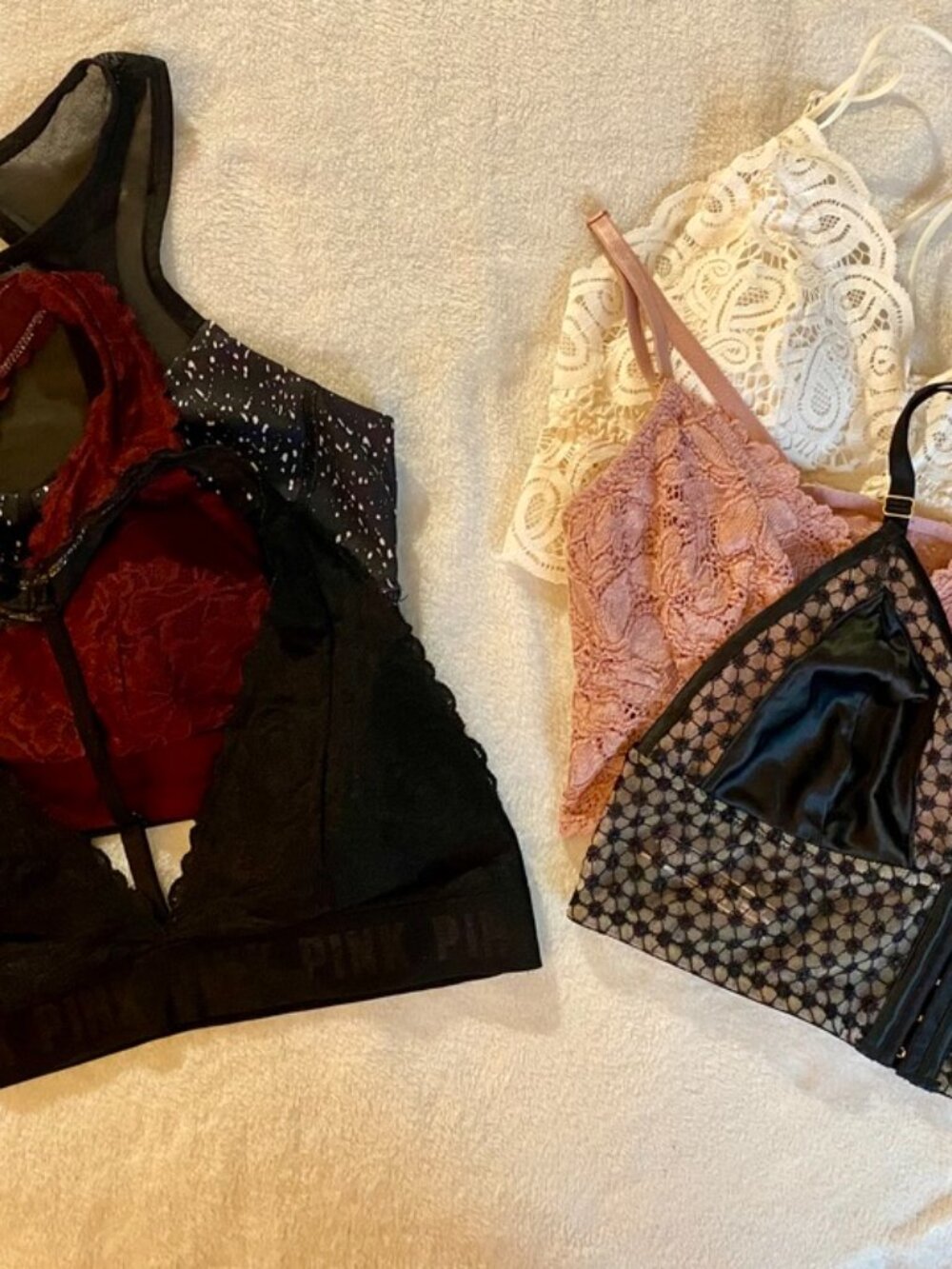 VS PINK Bralette Bundle Lot 6 Size L NWT Lululemon Sports Bra 6 Lace Strappy